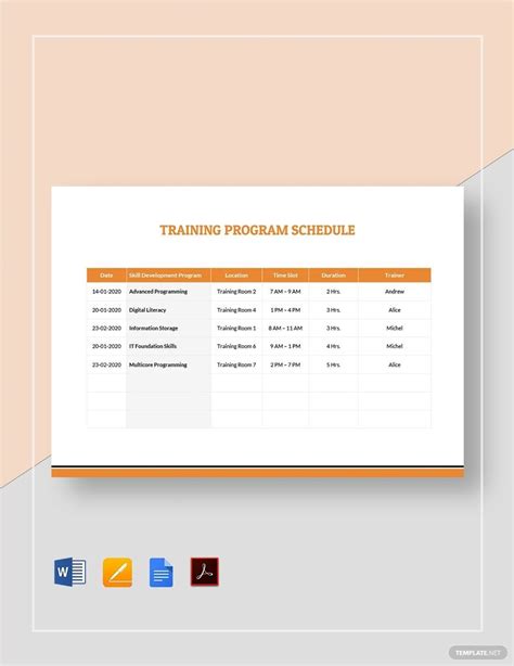 Training schedule software