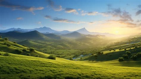 A tranquil landscape with a calm lake and mountains in the background