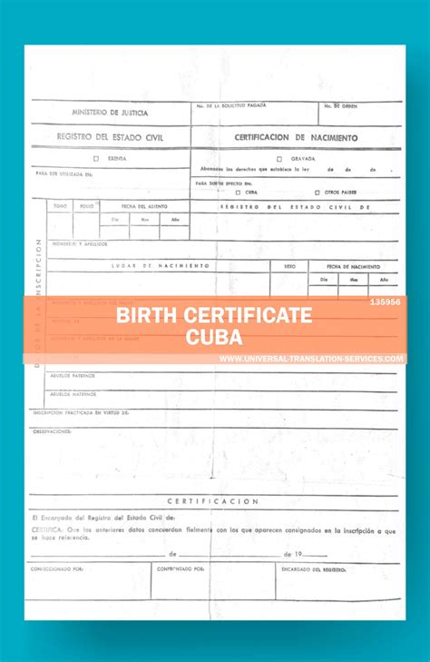 Translation of Cuban Birth Certificate for USA