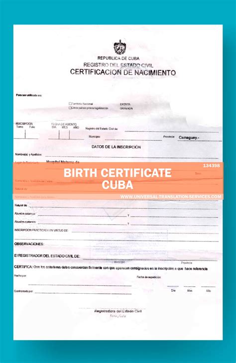 Translation Template for Cuban Birth Certificate