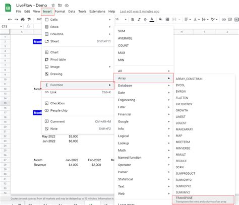 Transpose and ARRAYFORMULA functions in Google Sheets