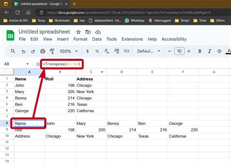 Transposing data in Google Sheets