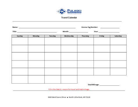 Travel Calendar Template