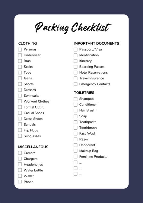 Travel checklist template in Excel