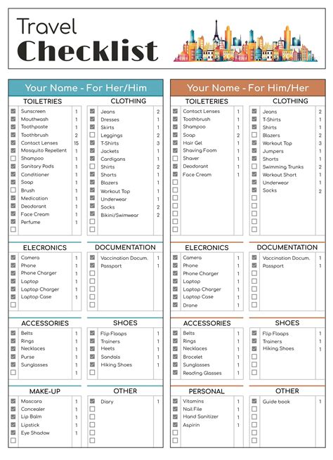 Travel checklist templates in Excel