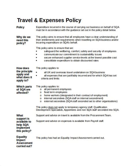 Travel Expense Policy Template