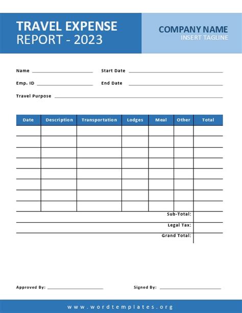 Travel Expense Report Format Word