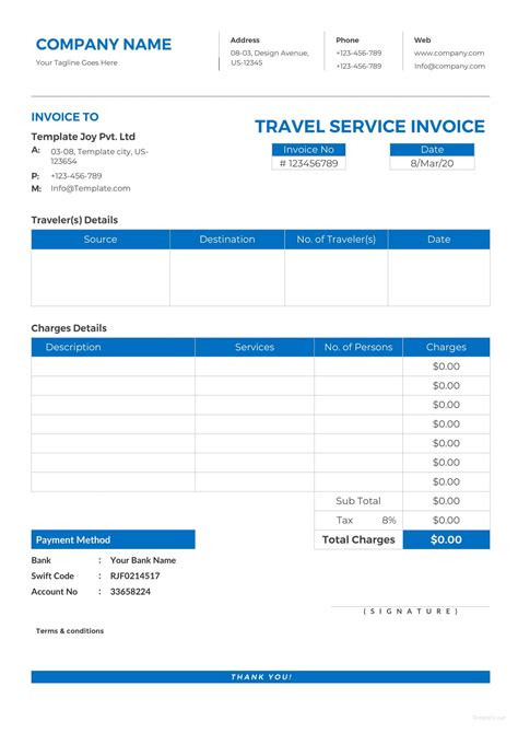 Travel Invoice Template Word