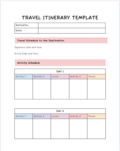 Travel Itinerary Template Google Docs Download