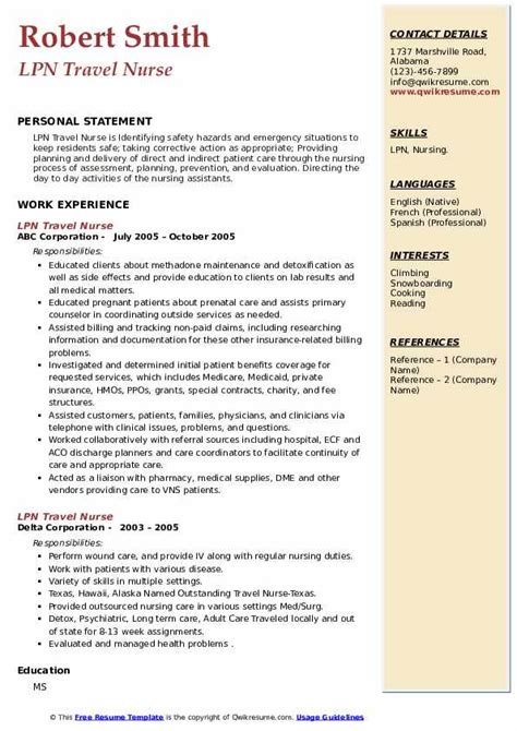 Travel LPN Resume Template