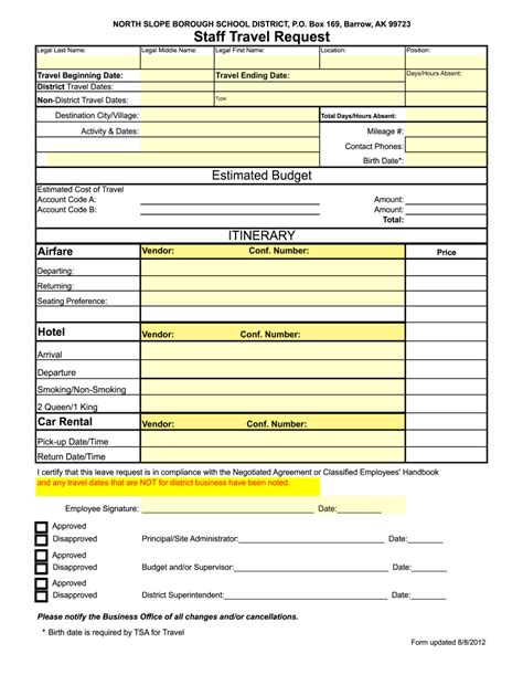 Travel Request Form Template in Excel