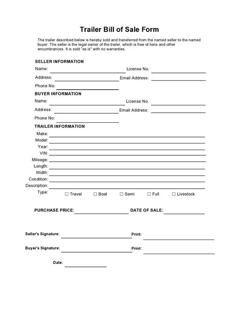 Travel Trailer Bill of Sale Template 2