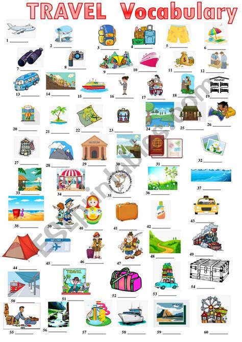 Travel vocabulary worksheets