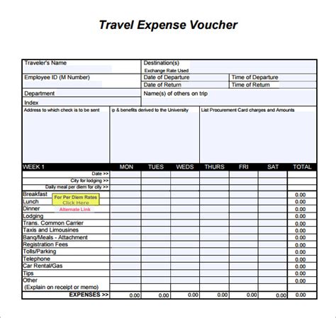 Travel Voucher Template Excel