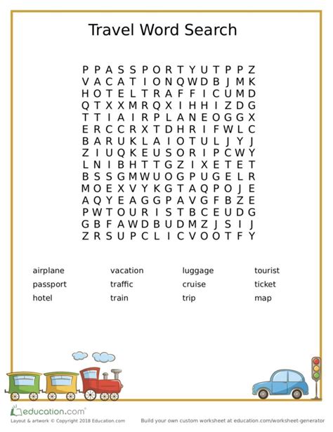 Travel Word Search Puzzle