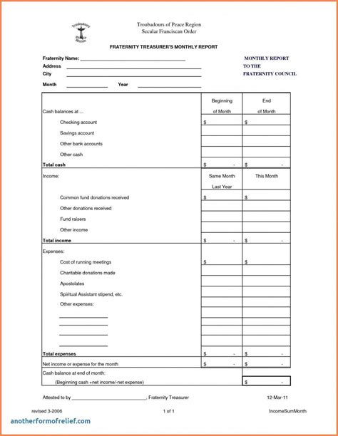 Treasurer report template example 2