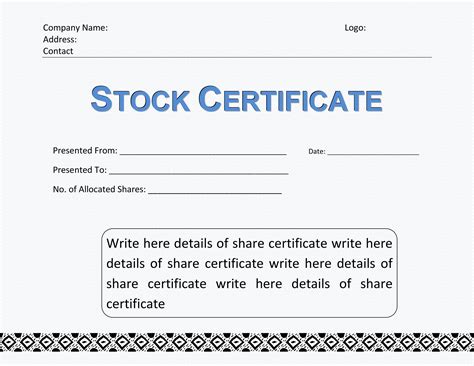 Treasury Stock Certificate Template