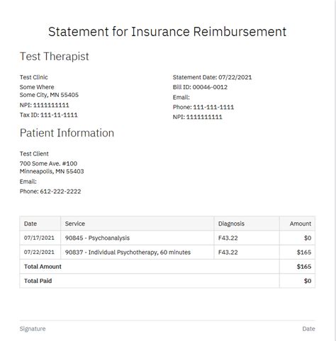 Treatment information for superbill