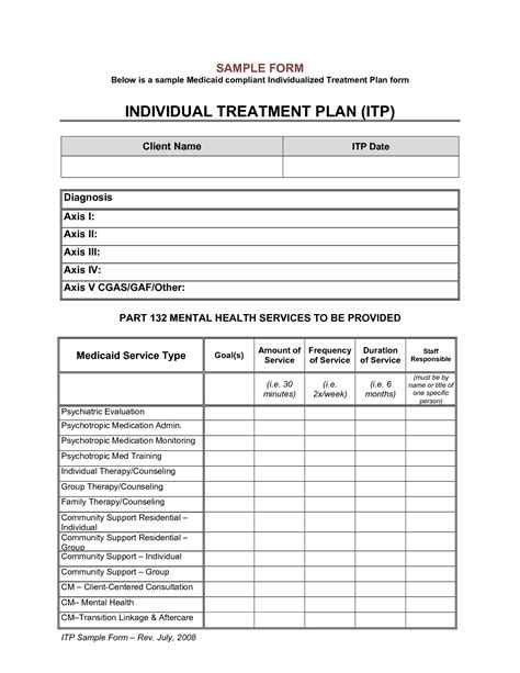 Treatment Plan Template Excel