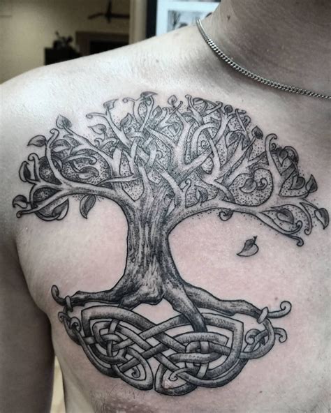 Tree of life chest tattoo design for women