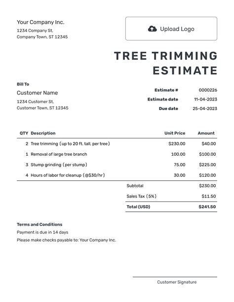 Tree Removal Estimate Example