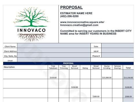 Tree Removal Quote Comparison Template