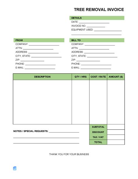 Tree Removal Receipt Template Excel