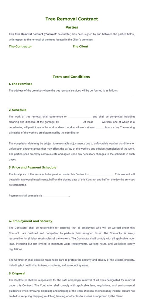 Tree Removal Service Agreement Template