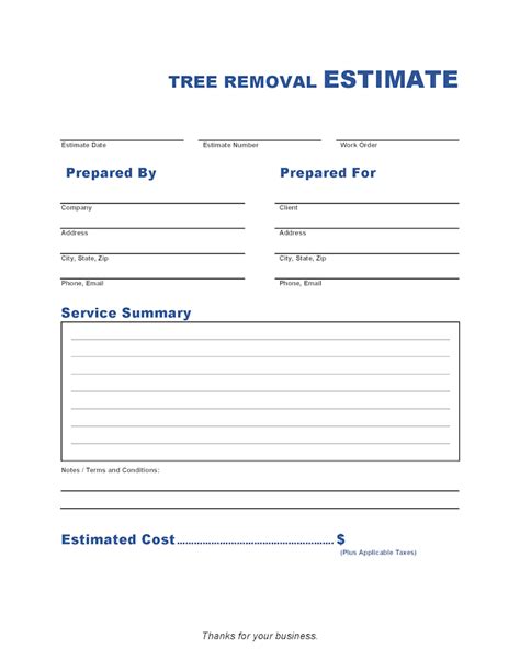 Tree Removal Services Estimate Template