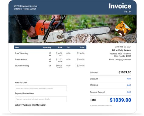 Tree Service Invoice Template Layout