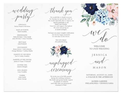 Tri-Fold Wedding Program Ideas