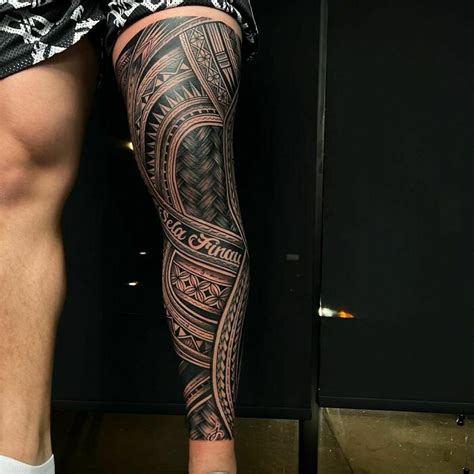 Tribal leg sleeve tattoo