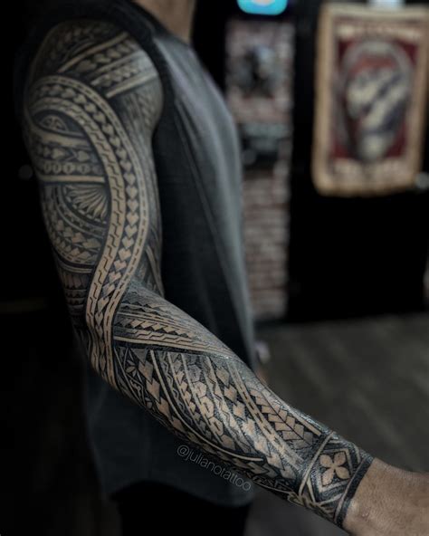 Tribal-style tattoo sleeve