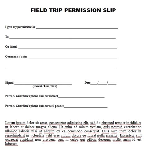 Trip Permission Slip