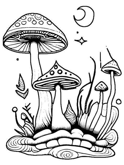 A person coloring a mushroom page with a relaxed expression