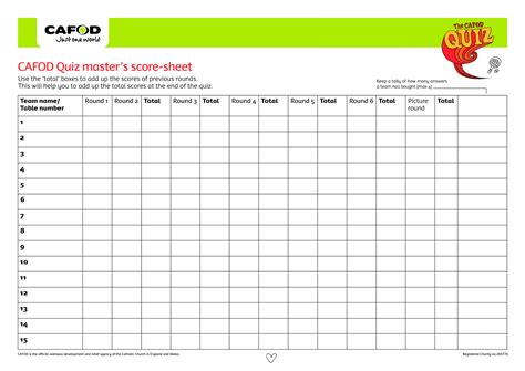 Trivia Score Sheet Template Sample