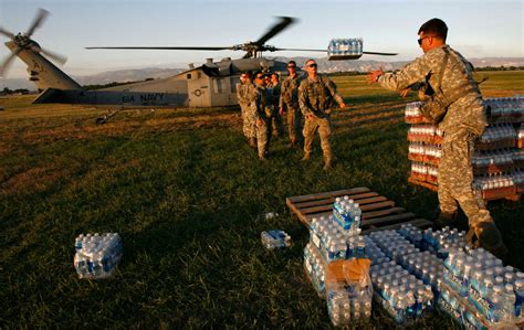 Troops providing humanitarian aid