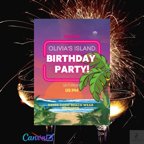 Tropical Island Birthday Party Flyer