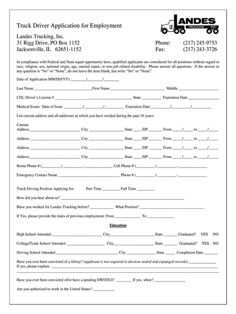 Truck Driver Application Template PDF