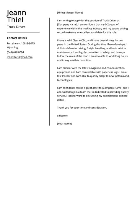 Truck Driver Cover Letter Example 10