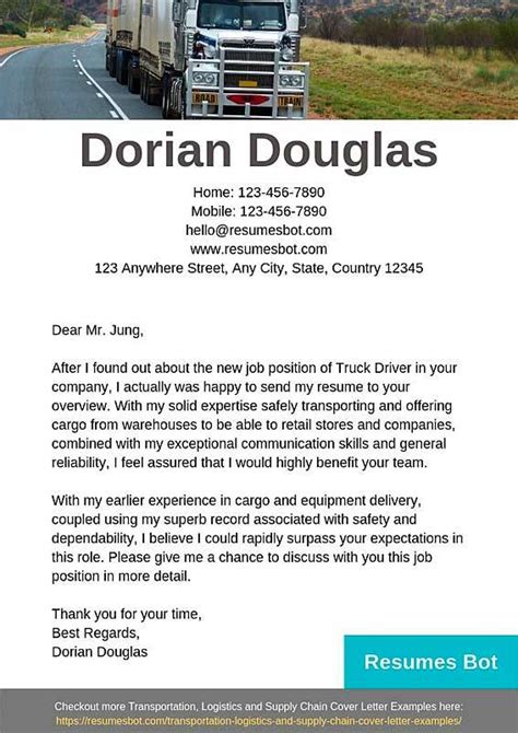 Truck Driver Cover Letter Example 3