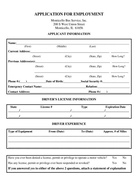 Truck Driver Employment Form Template