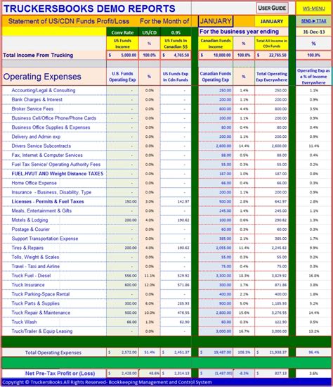 Truck Driver Income Tracking Spreadsheet