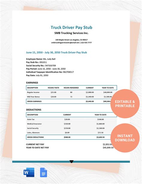 Truck Driver Pay Stub Template Gallery 2