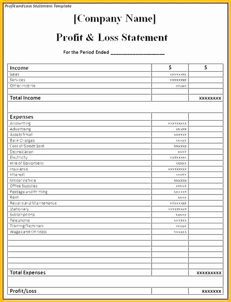 Truck Driver Profit and Loss Template Example