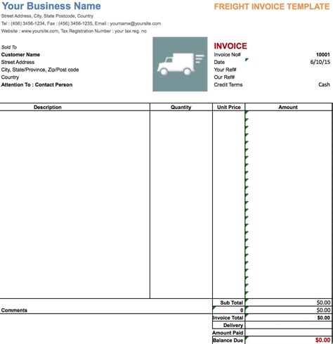 Truck Load Invoice Template Layout