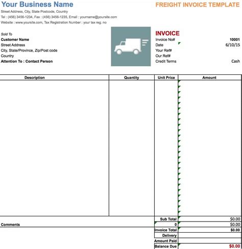 Truck Load Invoice Template Sample