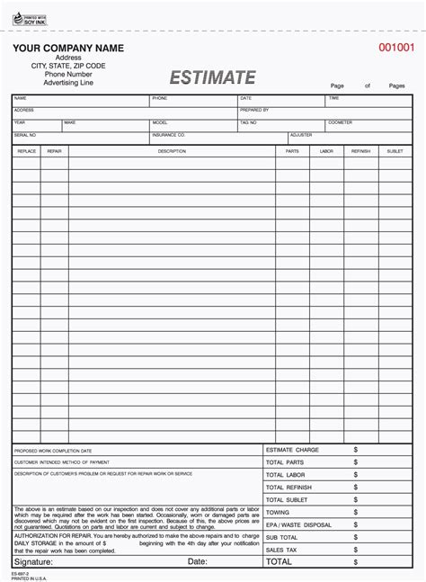 Truck Repair Estimate Template Example