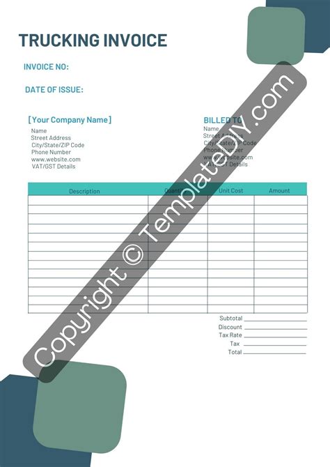 Trucking Invoice Template Sample