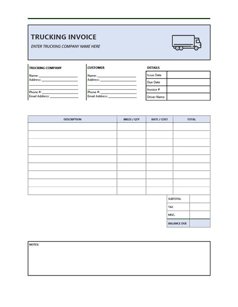 Trucking Invoice Template Structure